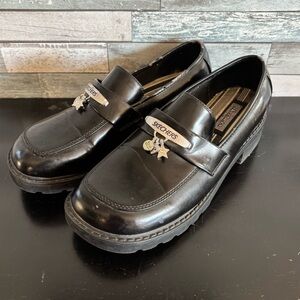 FLAWS* Y2K Skechers Black Patent Leather Chunky Loafers Womens 5.5 Shoe Charms